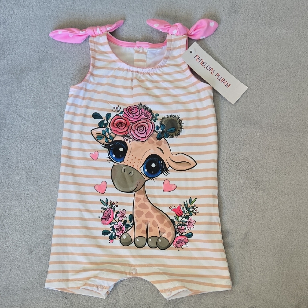 Pink and White Striped Giraffe Romper